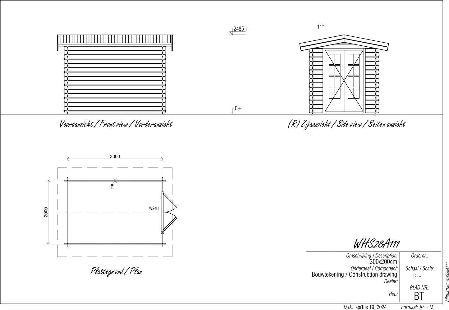 Woodpro Log cabin WHS28A111