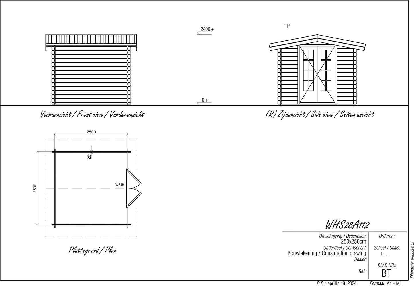 Woodpro Log Cabin WHS28A112