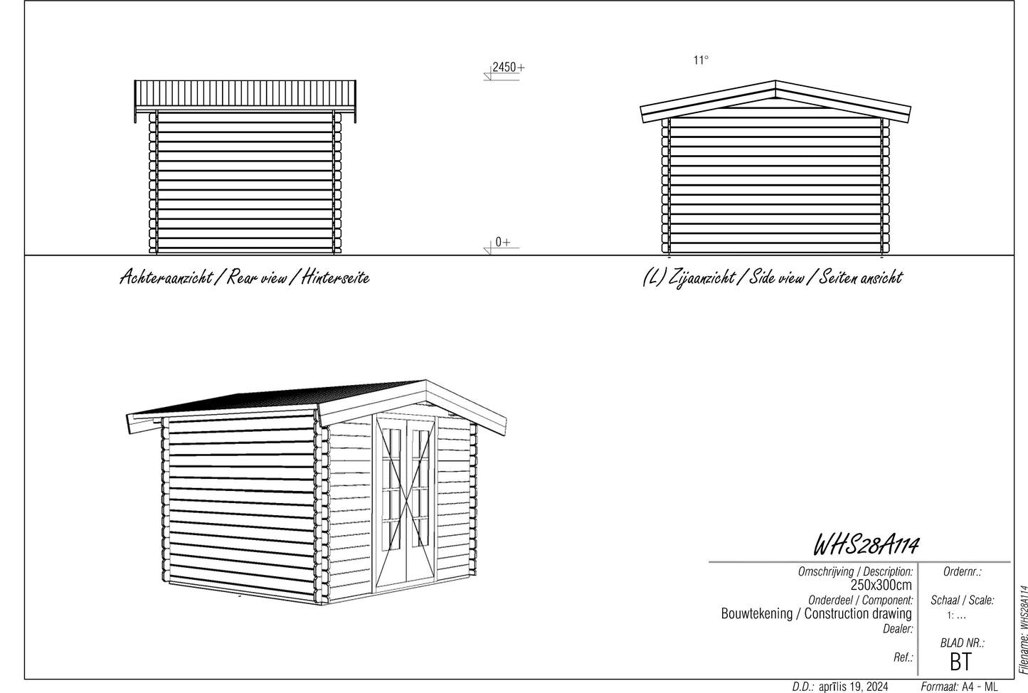 Woodpro Log cabin WHS28A114