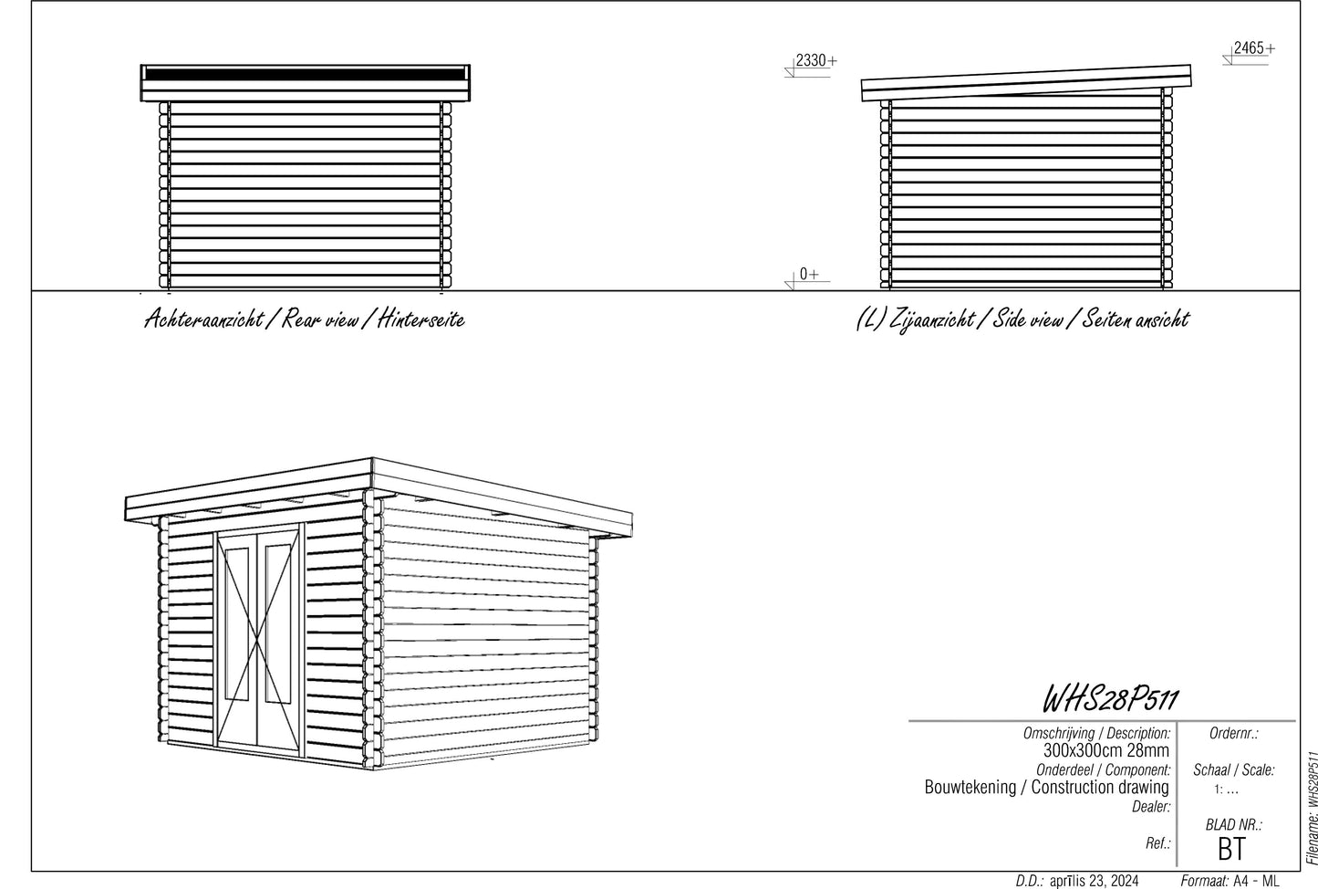 Woodpro Log cabin WHS28P511