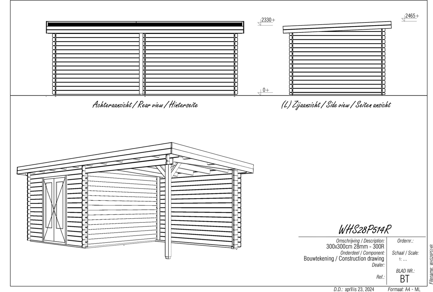 Woodpro Log cabin WHS28P514R