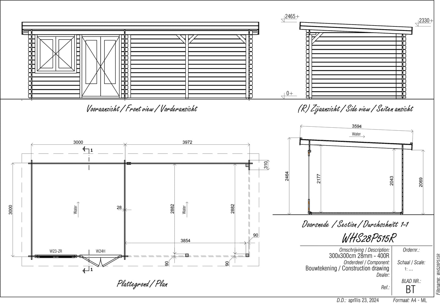 Woodpro Log cabin WHS28P515R