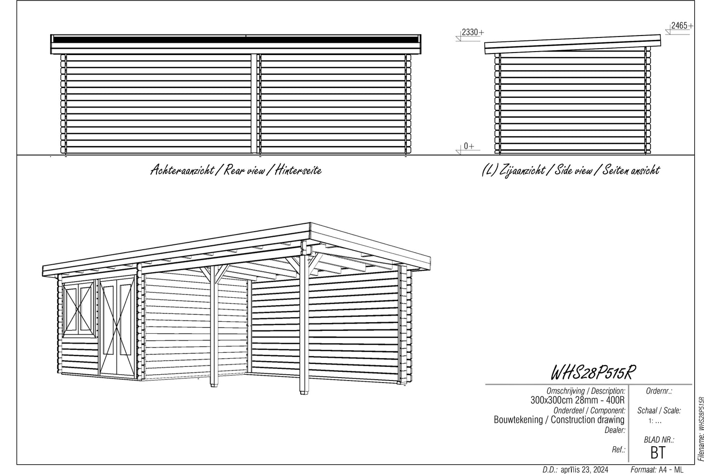 Woodpro Log cabin WHS28P515R