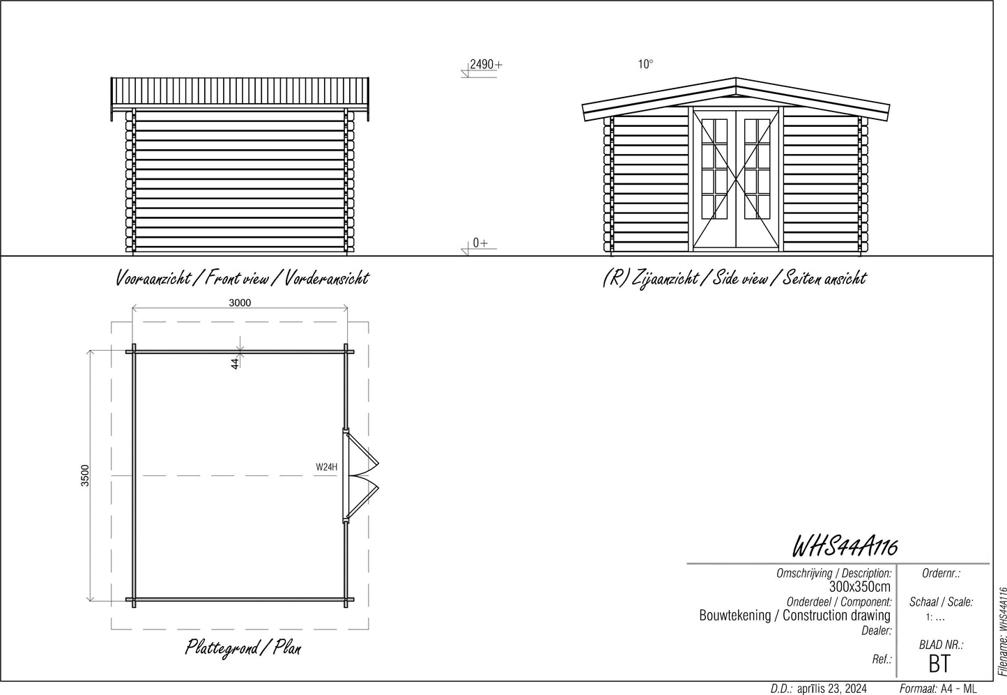 Woodpro Log cabin WHS44A116