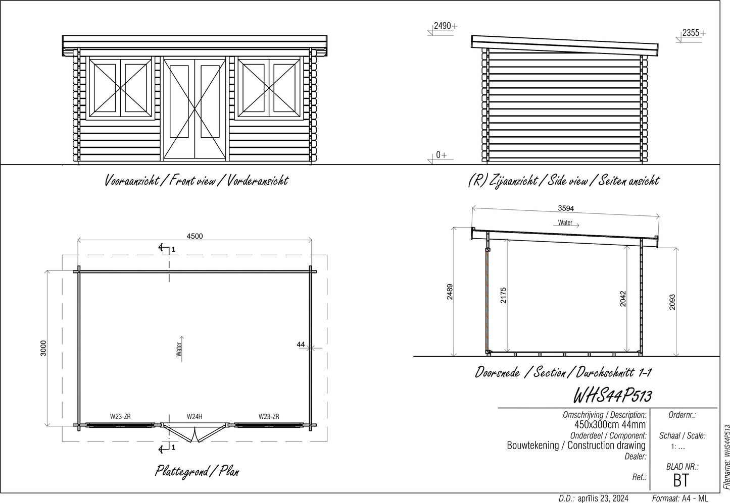 Woodpro Log cabin WHS44P513