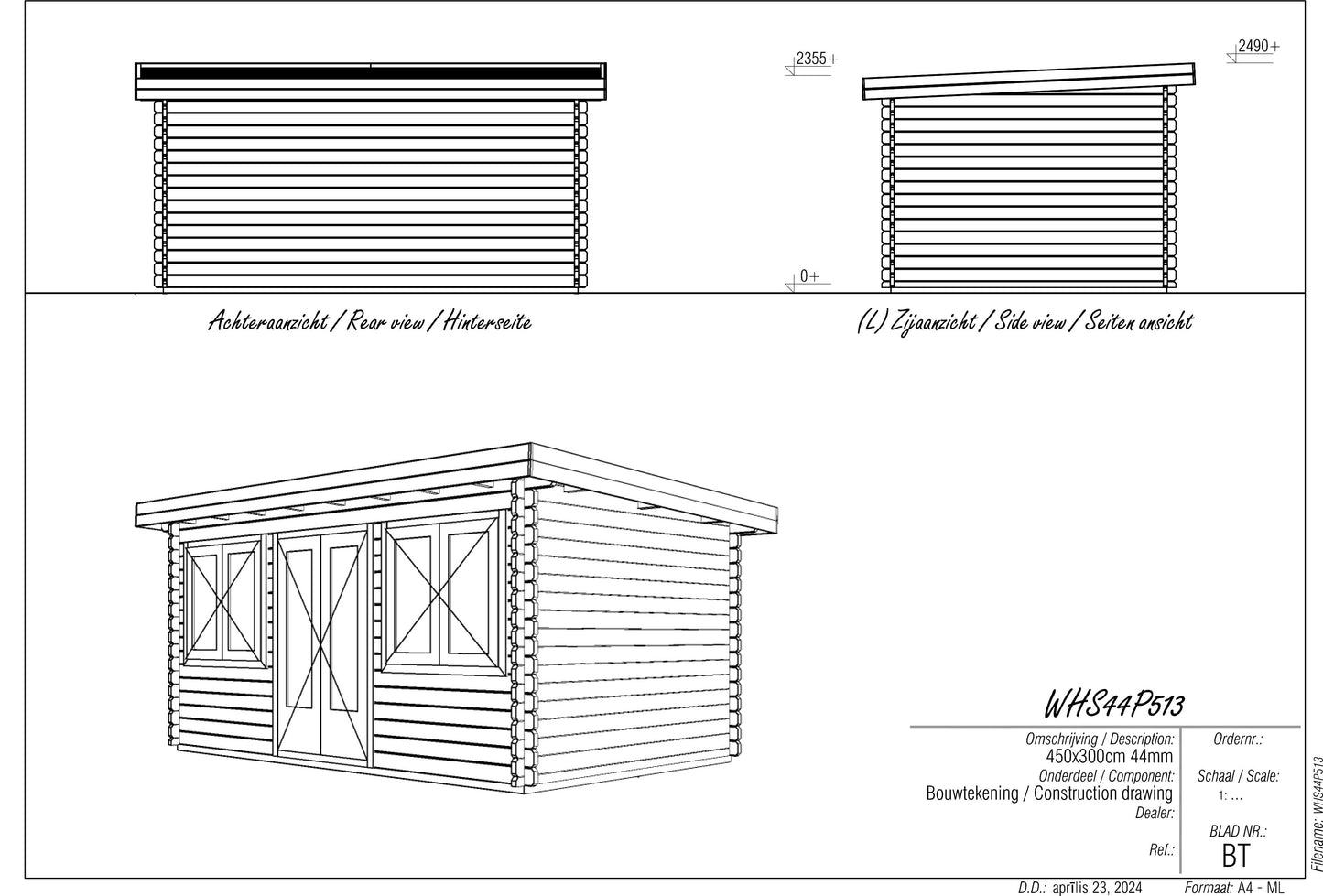 Woodpro Log cabin WHS44P513