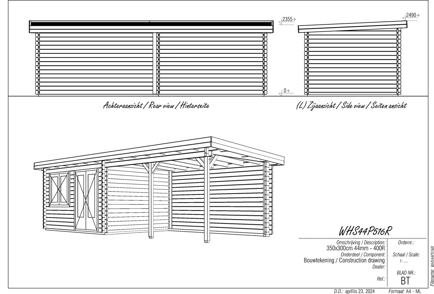 Woodpro Log cabin WHS44P516R