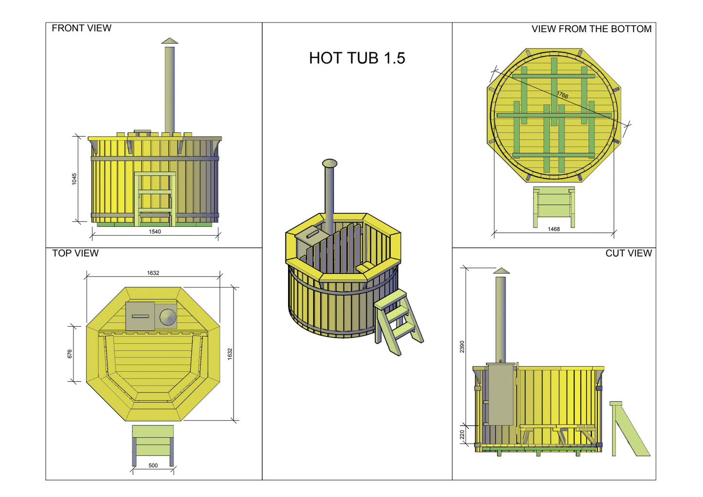 1.5 m Wooden Hot Tub